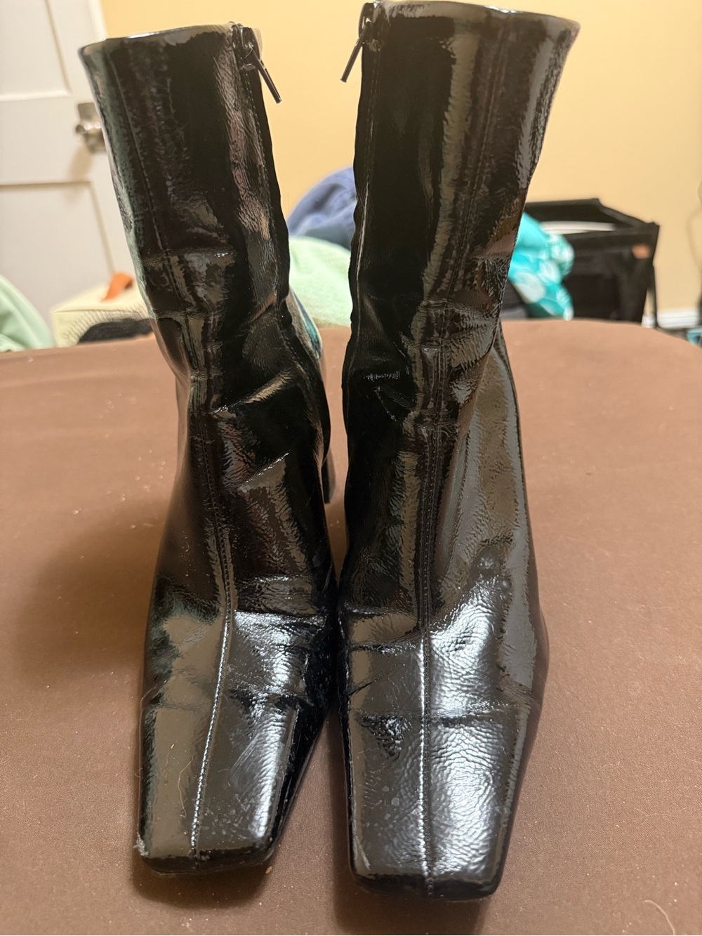Zara Black Patent Square Toe Ankle Boots